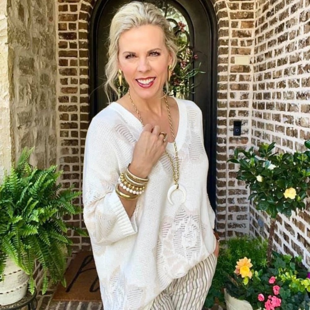 CAbi Cream V-Neck Lightweight Sweater